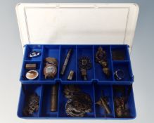 A plastic concertina box containing a good collection of assorted military ARP railway badges,