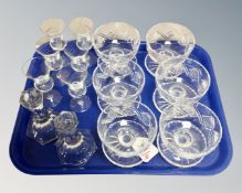 A set of six heavy cut-glass sundae dishes, on fixed raised rim circular bases,