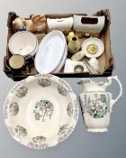 An ironstone Indian Tree wash jug and basin together with a further box containing Carlton Ware