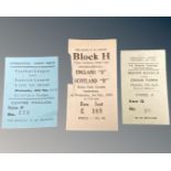 A collection of football tickets - England B vs Scotland B 1954 Roker Park,