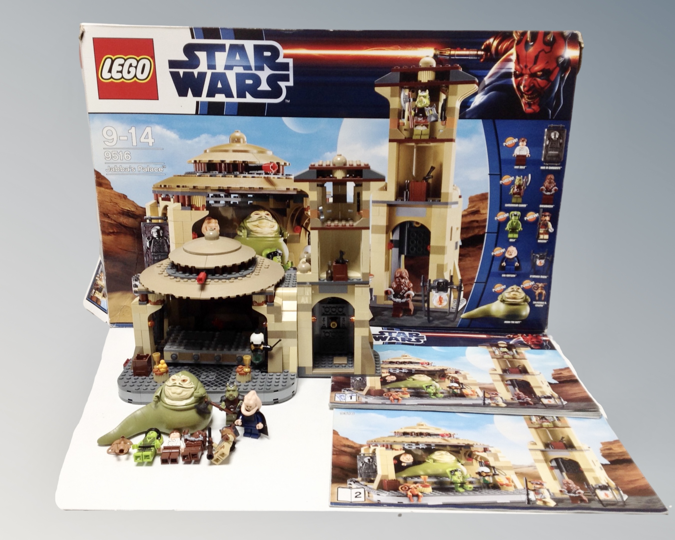 A Lego Star Wars 9516 Jabba's Palace with mini-figures, box and instructions.