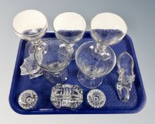 A tray containing 10 pieces of 19th century and later glassware including salts,