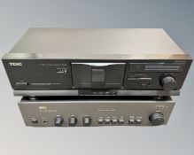 An NAD Series 20 stereo amplifier together with a Teac stereo cassette recorder, with leads.
