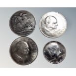 Four coins - 1890 Queen Victoria silver crown,