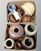 Two boxes of a quantity of antique and later stoneware and earthenware crock pots and storage jars,