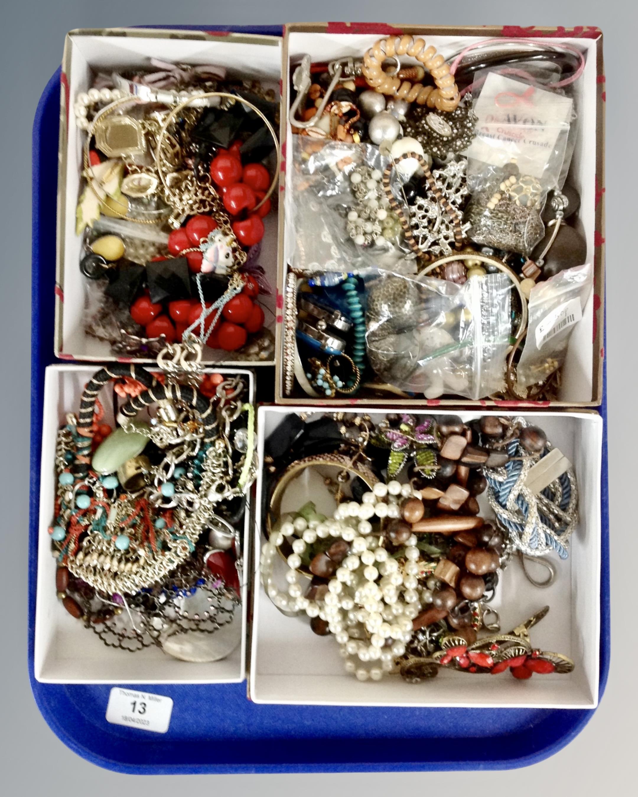 A tray containing a good collection of costume jewellery including necklaces, beads, bangles etc.