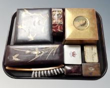 A tray of 20th century Japanese lacquered table boxes, vintage tins,