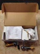 A traditional 3TH black lever basin mixer tap and pop-up waste, boxed.