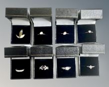 Eight Sterling silver dress rings.