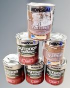 Six tins of Ronseal interior and outdoor varnish 750ml