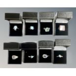 Eight Sterling silver dress rings.