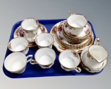 A tray of 22 pieces of Royal Albert Old Country Roses tea china and further Duchess Greensleeves