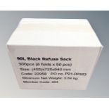 A box of 300 90 litre black refuse sacks (new)