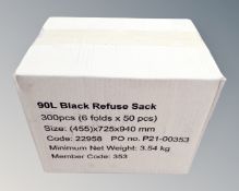 A box of 300 90 litre black refuse sacks (new)