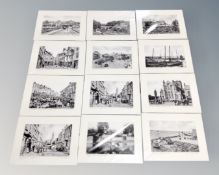 A crate of 12 Jan Radwanski signed monochrome photographs, scenes of Craster, Hexham,