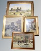 Four 20th century continental school oil on canvases in gilt frames