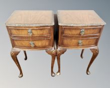 A pair of Queen Anne style walnut two drawer bedside stands