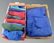 Two boxes of assorted waterproof trousers and jackets