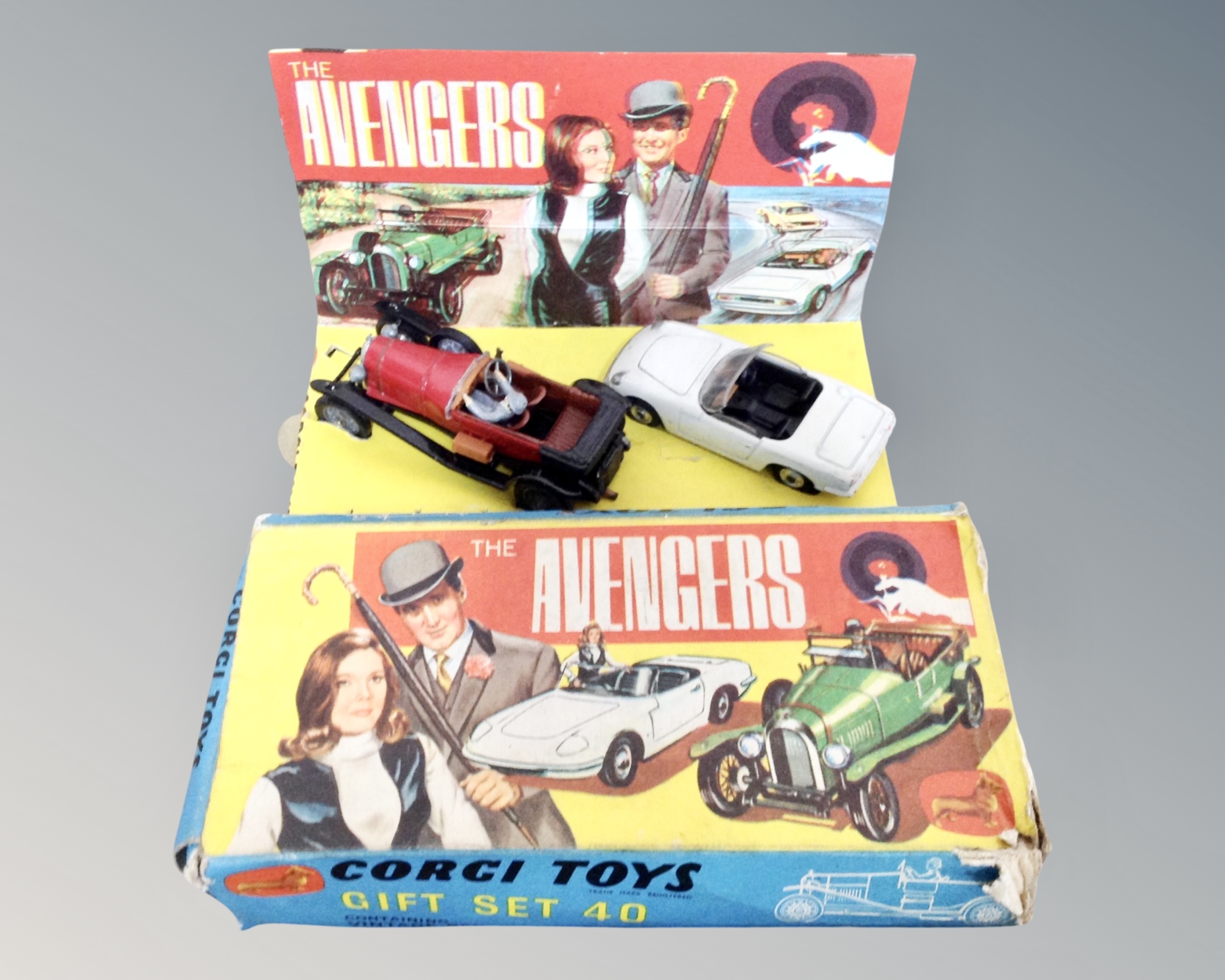 A Corgi Toys gift set #40 The Avengers, John Steed's Vintage Bentley and Emma Peel's Lotus Elan S2,