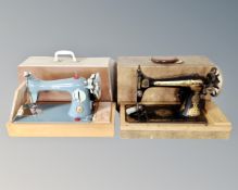 Two vintage sewing machines by Singer and Alfa,