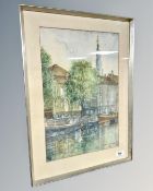 Continental School : Canal scene, watercolour, 44 cm x 29 cm, indistinctly signed,