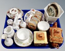A tray of cottage ware, Masons plates, Royal Albert Old Country Roses dish and trinket box,
