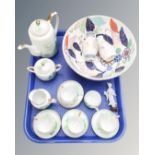 A tray of Japanese export tea set and fruit bowl, two Lladro vases,