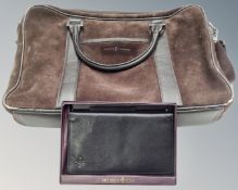 A Jasper Conran brown suede satchel and a Patrick Cox black leather wallet
