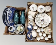 Two boxes of ceramics, antique Chinese blue and white ware, tea ware by Royal Worcester,
