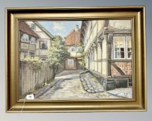 Continental School : A cobbled street, oil on canvas, 64 cm x 45 cm,