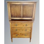 A 1930's oak three drawer chest together with oak panelled blanket box