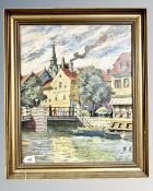 Georg Sorrensen : Dutch canal scene, oil on canvas, 53 cm x 43 cm, signed, dated 1945.