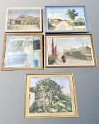 Five Continental oil paintings various.
