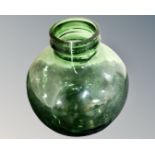 A globular green glass vessel, height 33 cm.