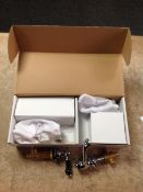 A traditional 3TH black lever basin mixer tap and pop-up waste, boxed.