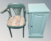 A painted pot cupboard together with a bentwood chair