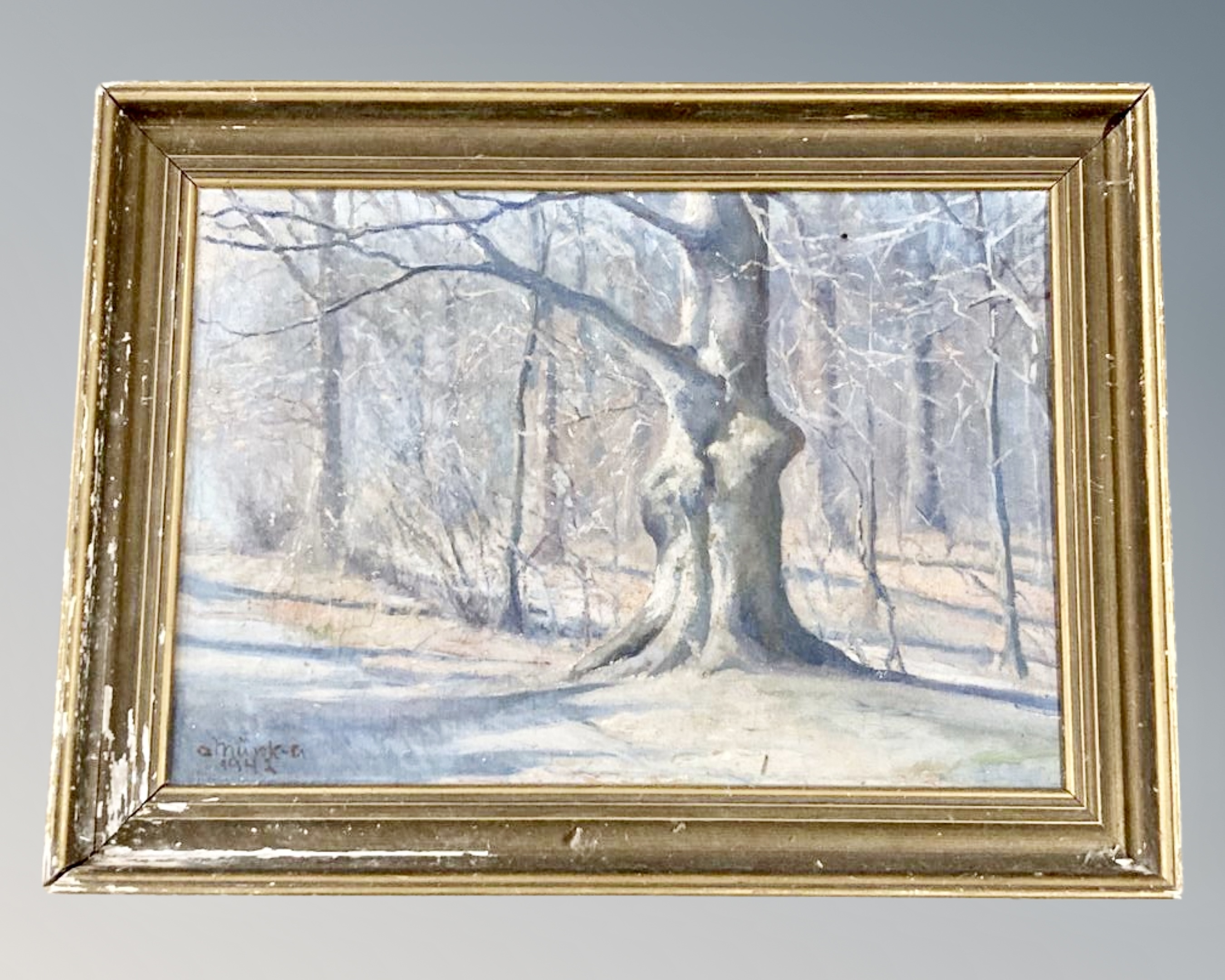 Oil on canvas - Woodland, 42 cm x 29 cm, indistinctly signed.