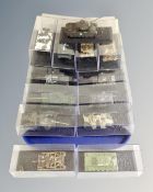 A tray of sixteen die-cast tanks / armoured vehicles