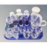 A tray of assorted glassware, lead crystal carafe and glass,
