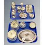 Sixteen pieces of miscellaneous silver plate : Goblets, desk stand, dishes, vases,