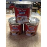 Three tins of Ronseal 1 coat wood primer and undercoat, 2.5l.