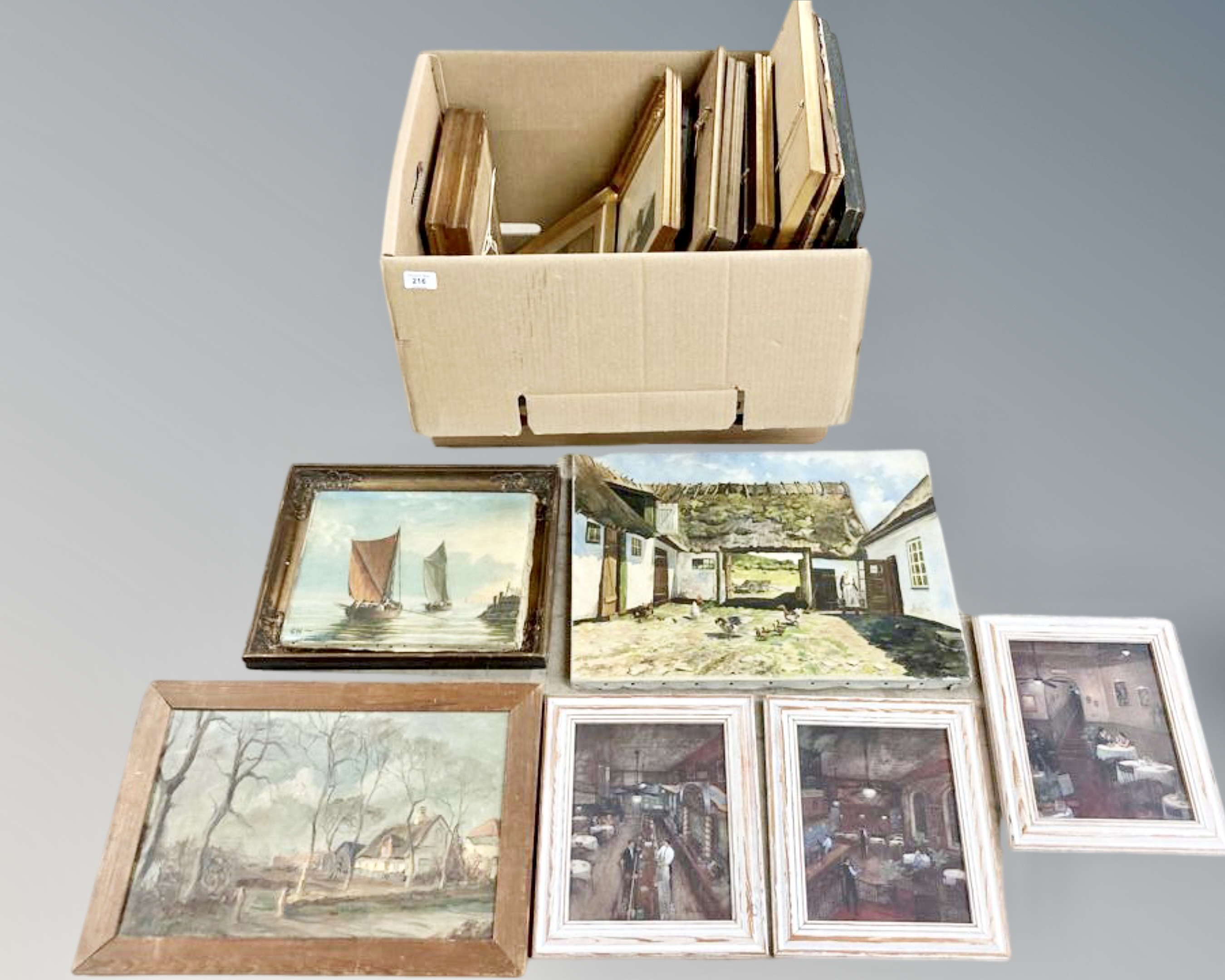 A quantity of Continental pictures, prints and oil paintings.