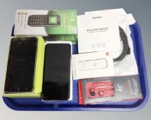 A tray of Nuu N5l mobile phone, Samsung Galaxy A13 mobile and Dora phone easi 506 mobile phone,