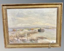 Continental School : Fishing boats, oil on canvas, 44 cm x 32 cm,