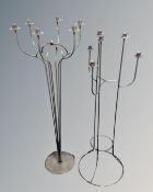 Two wrought metal six way candelabra