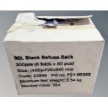 A box of 300 90 litre black refuse sacks (new)