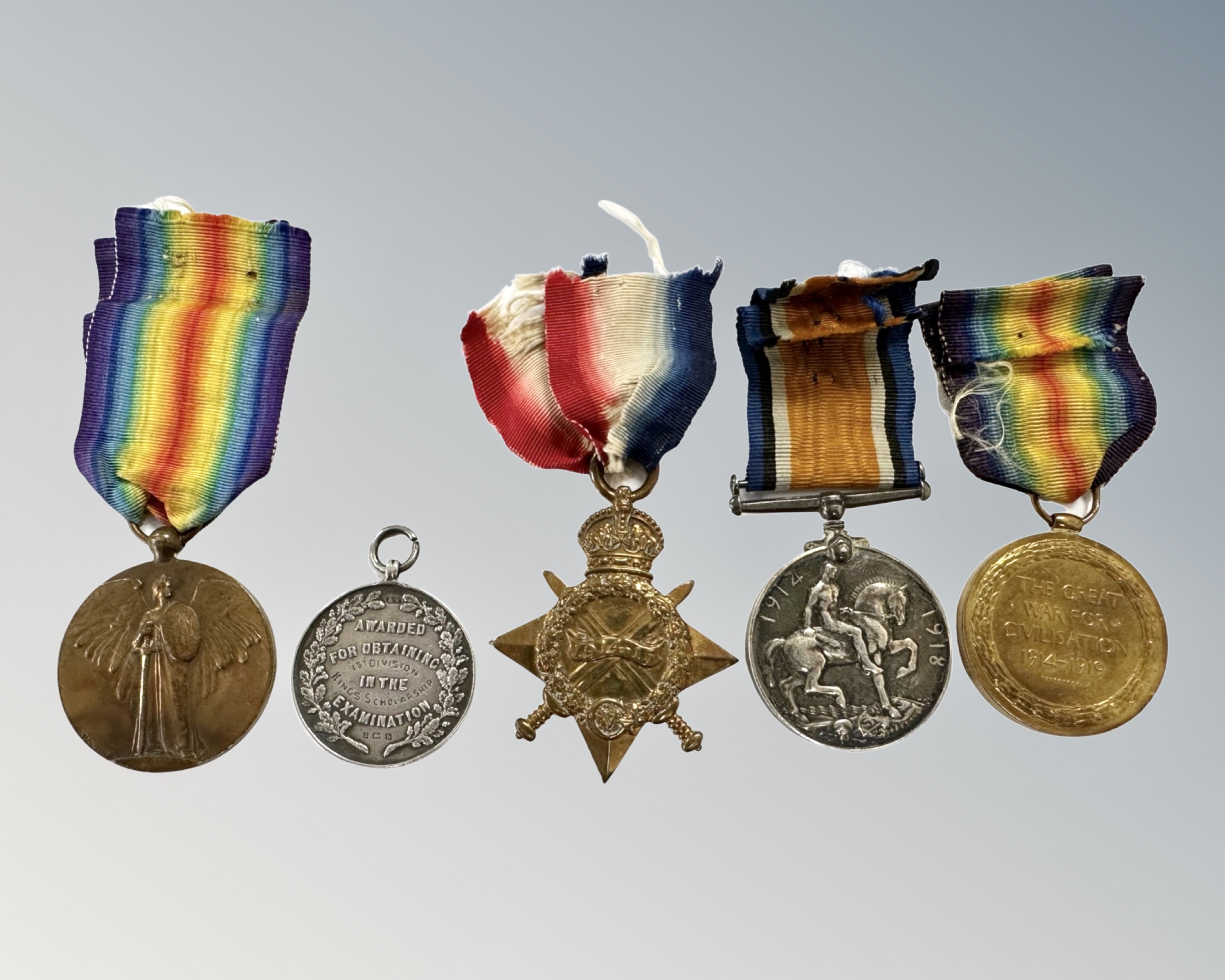 A WWI medal trio comprising British War Medal, Victory Medal and 1914-15 Star awarded to 7801 Pte.