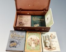 A vintage leather case containing four 19th century Chatterbox annuals,