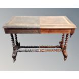 A Victorian "Before and After" partially-restored occasional table with barley twist under
