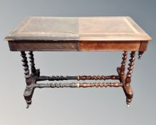 A Victorian "Before and After" partially-restored occasional table with barley twist under